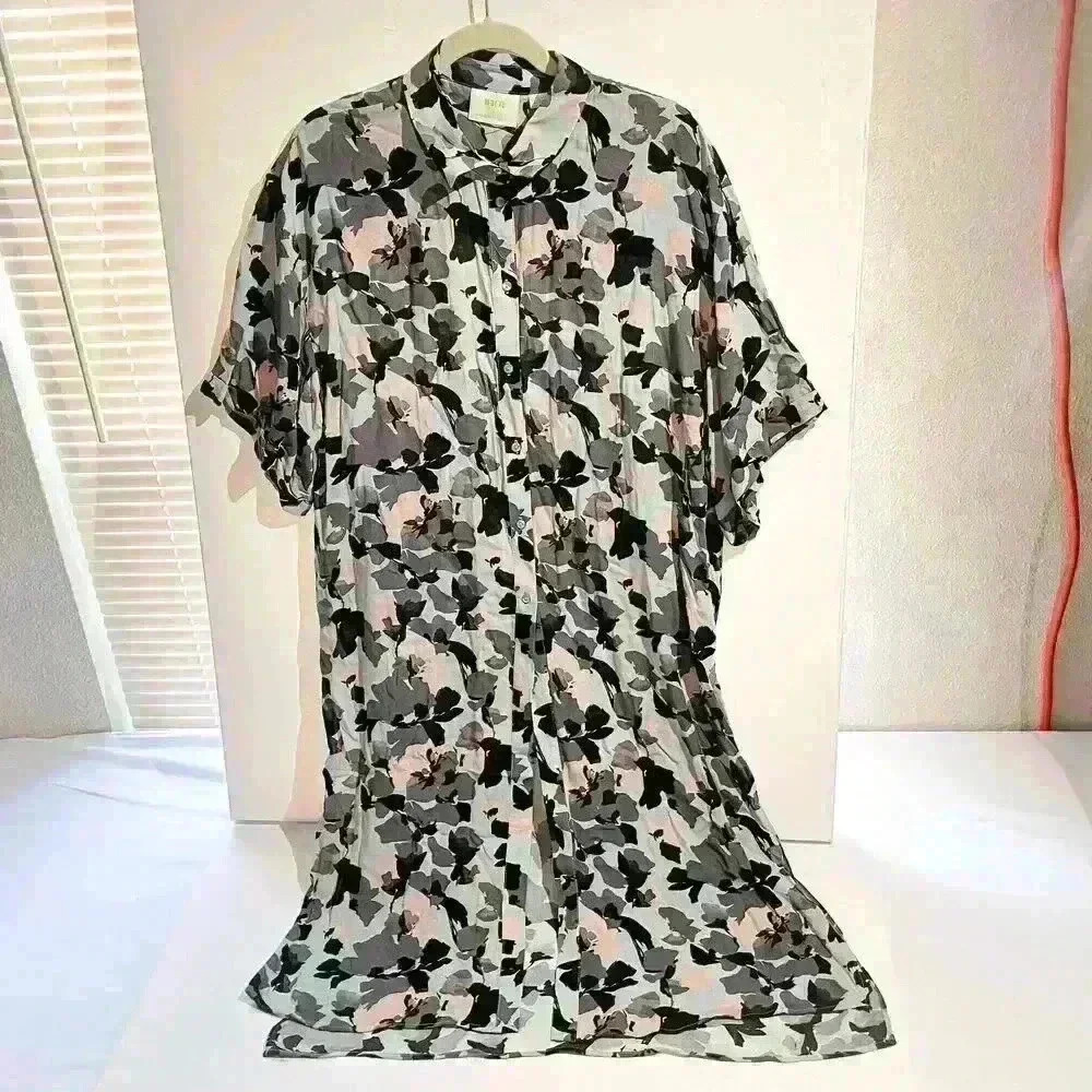Anthropologie Floral Button-Front Blouse Dress in Black, Green, Gray & Blush